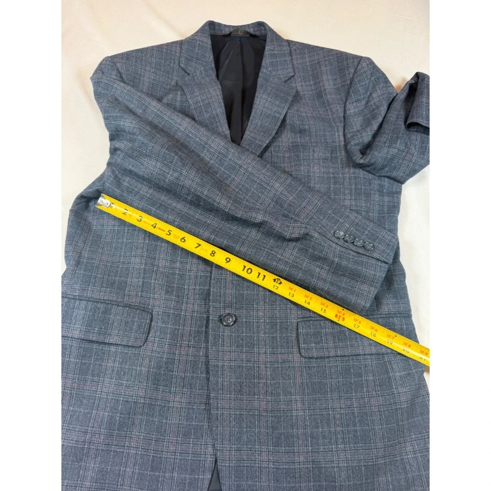 Jos. A Bank Traveler Collection Men 42R Blue Tartan Plaid Wool Blazer Sport Coat
